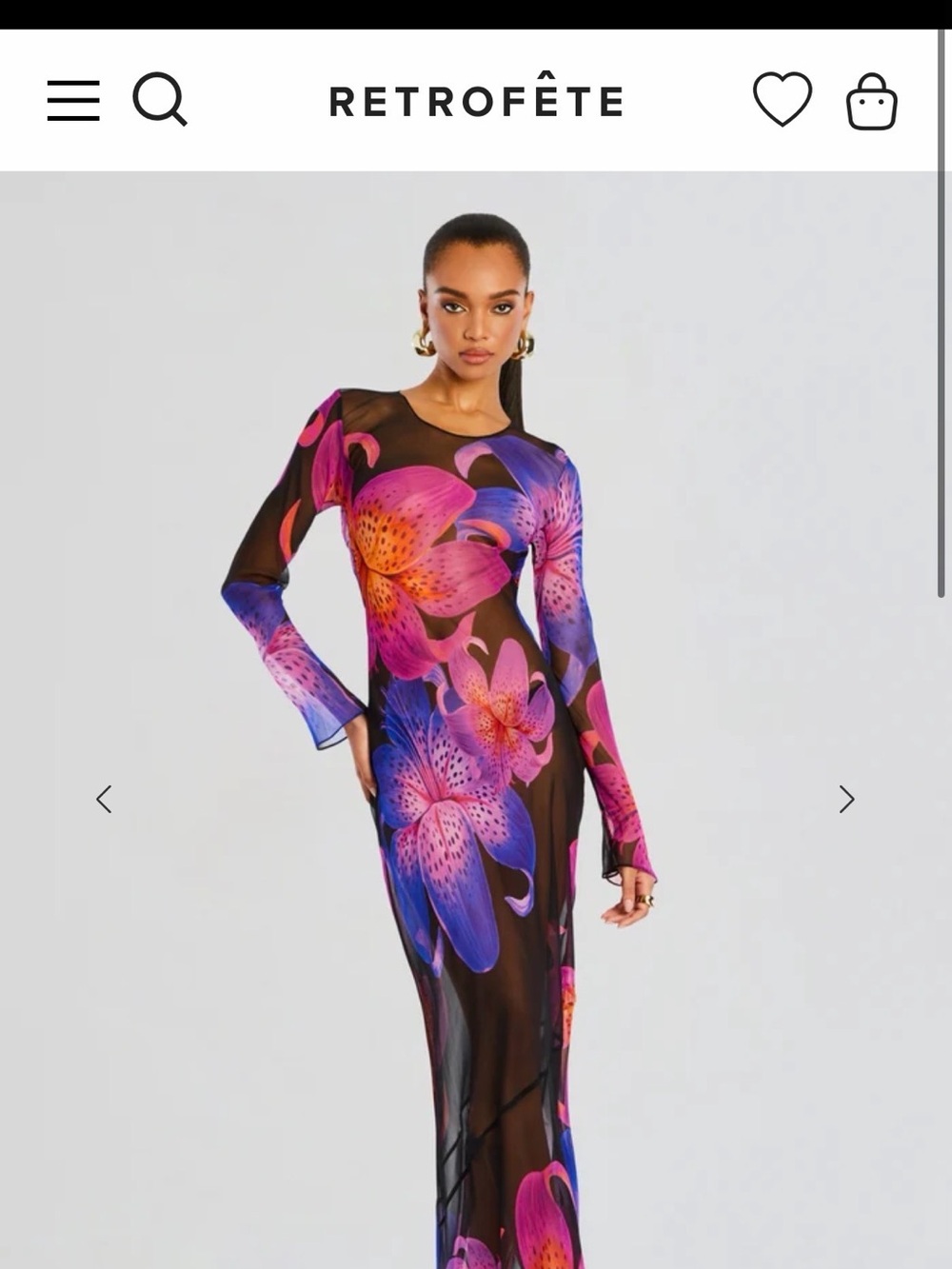 *NWT* Retrofête Black Sheer Long-Sleeve Floral Maxi Dress - Pink & Purple
